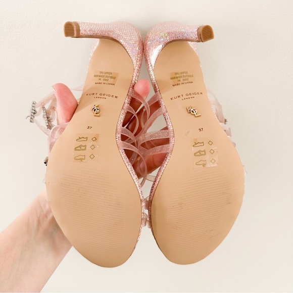 NEW Kurt Geiger London Pierra Vinyl Strap Embellished Buckle Dress Sandals pink - Picture 12 of 13